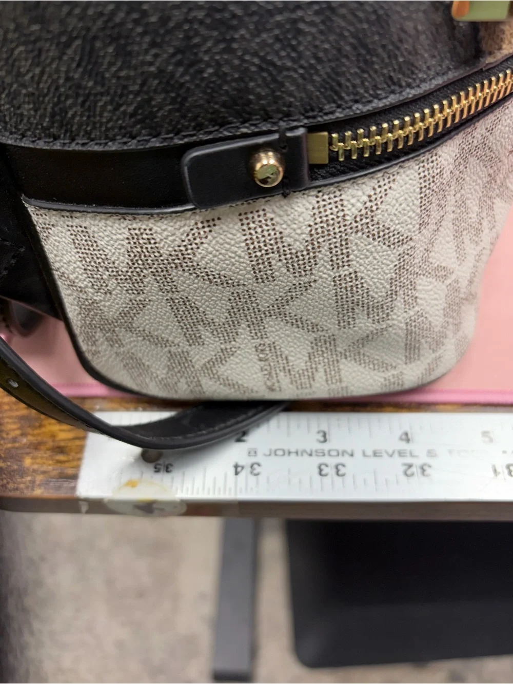 Michael Kors Rhea Browns & White MK Signature mini Dome Backpack